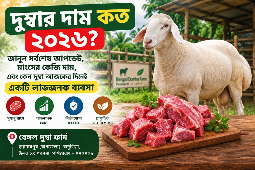 দুম্বার মাংস কত টাকা কেজি - Bengal Dumba Farm (Address: হায়দারপুর (বাগজোলা), বাদুড়িয়া, উত্তর ২৪ পরগনা, পশ্চিমবঙ্গ – ৭৪৩৪৩৮)